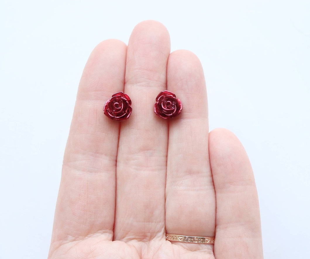 Metallic Red Rose Earrings